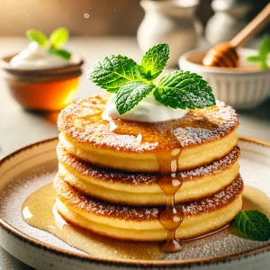 Аппетитные домашние сырники, украшенные ягодами и мятой, поданные на тарелке