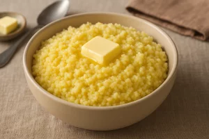 Пшённая каша с маслом в тарелке