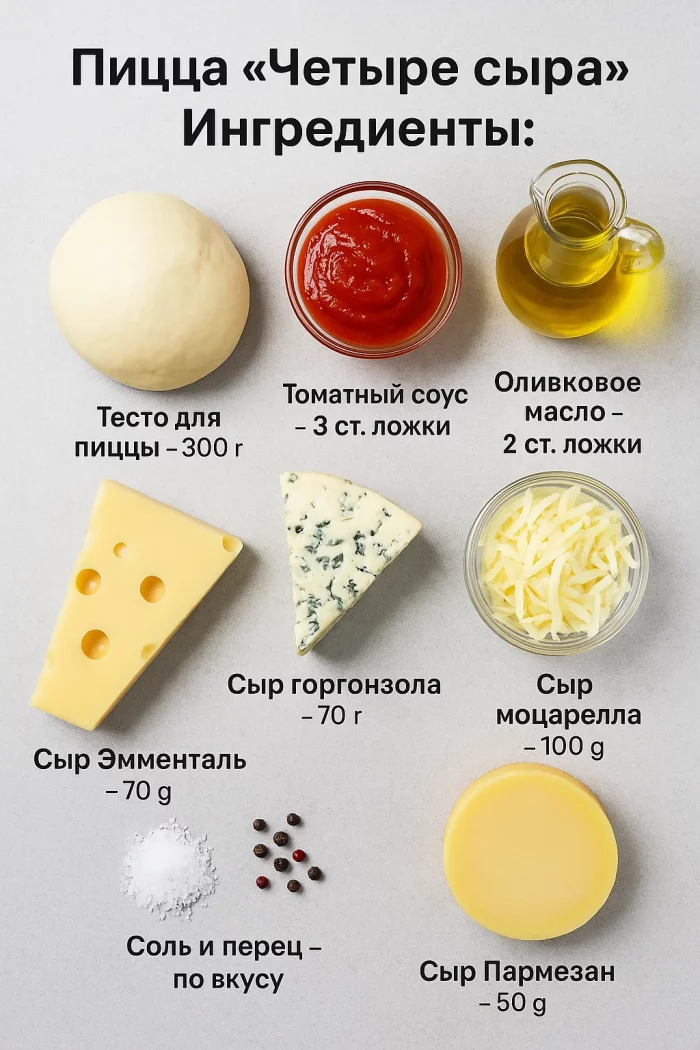 Ингредиенты для пиццы 4 сыра на столе