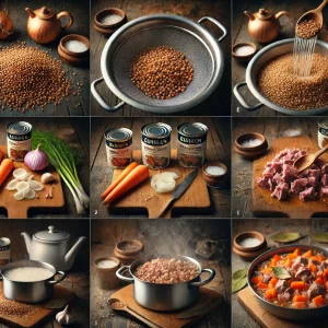 Гречка с тушёнкой на сковороде – этапы приготовления