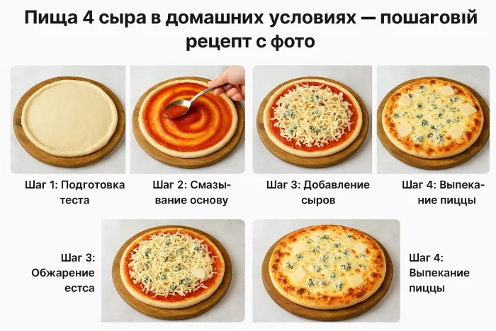 Пошаговое приготовление пиццы 4 сыра дома