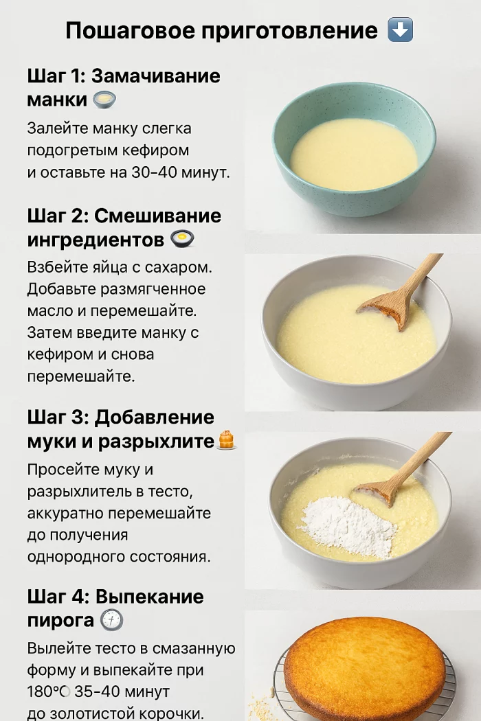 Пошаговое приготовление манника на кефире с фото