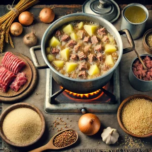 Варка кулеша с тушёнкой в котелке