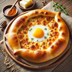 Хачапури по-аджарски с расплавленным сыром и яйцом