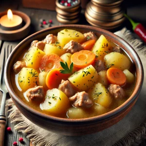 Картошка с тушёнкой в керамической посуде