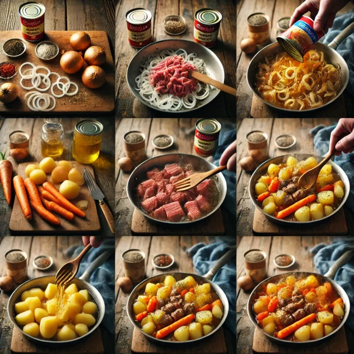 Пошаговое приготовление картошки с тушёнкой
