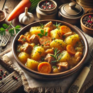 Изображение блюда — картошка с тушёнкой, для обложки статьи