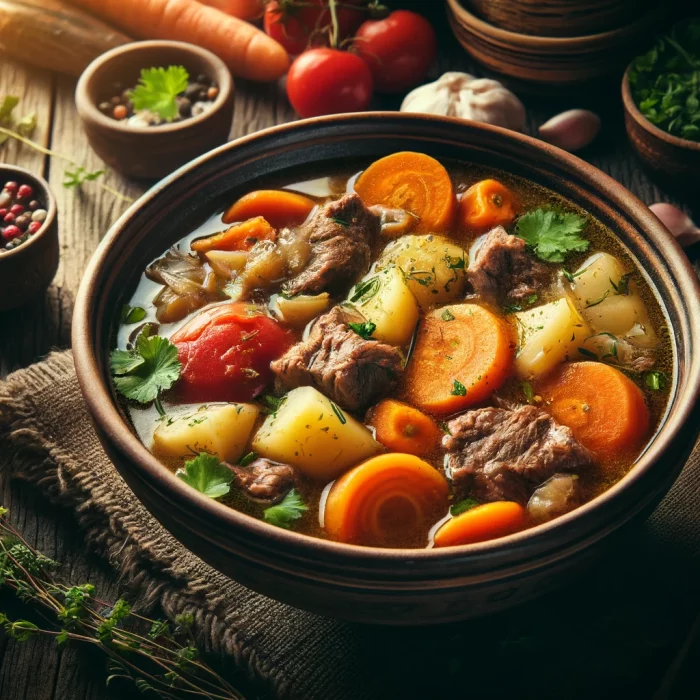 Шурпа с мясом и овощами в миске