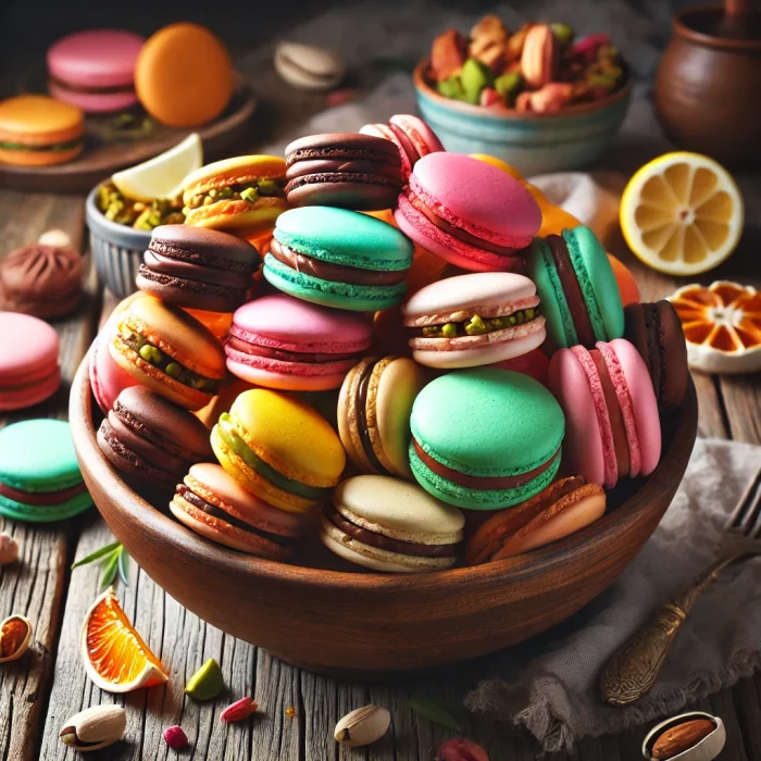 Яркие макароны с начинками — шоколад, фисташка, лимонный курд