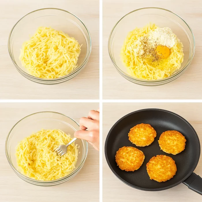 Коллаж пошагового приготовления картофельных драников