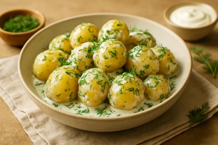 Молодая картошка с укропом и сметаной
