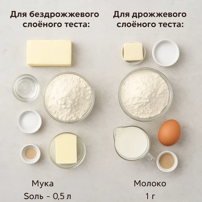 Ингредиенты для двух видов слоёного теста