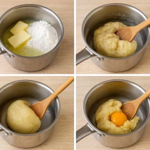 Коллаж с этапами приготовления заварного теста