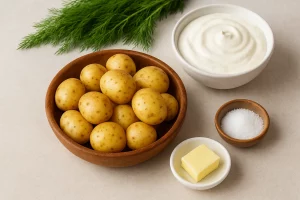 Ингредиенты для молодой картошки с укропом и сметаной