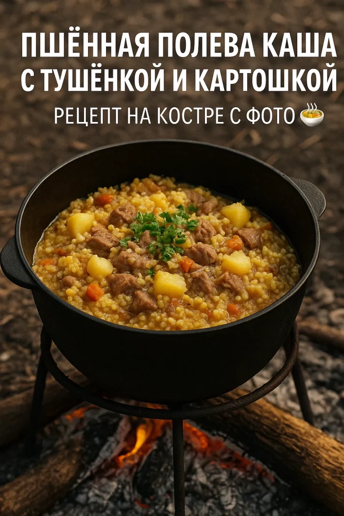 Пшённая полевая каша в казане на костре