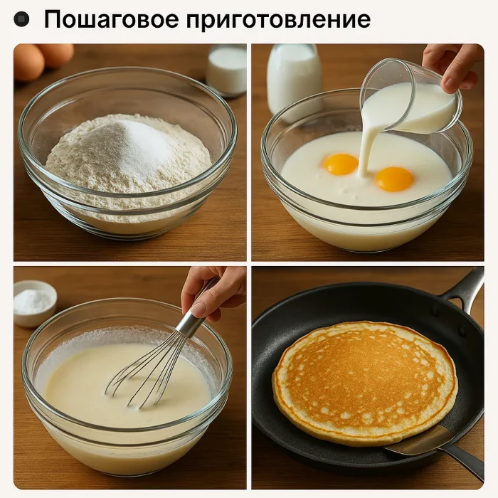 Коллаж приготовления блинов поэтапно