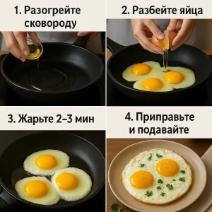 Пошаговое приготовление глазуньи в коллаже