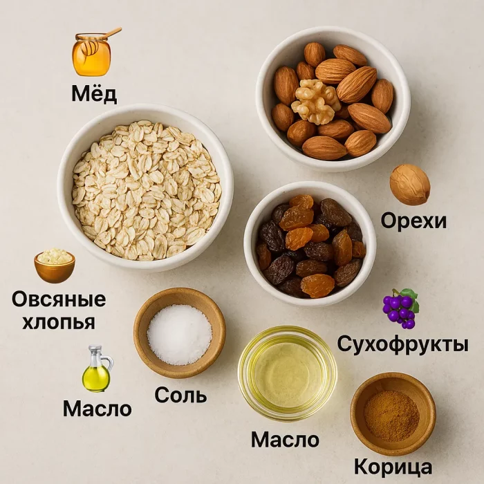Ингредиенты для приготовления гранолы
