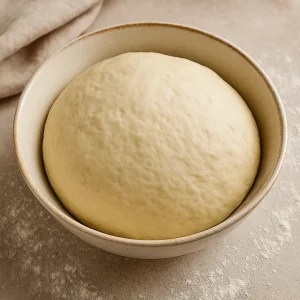 Готовое пышное тесто для пиццы в миске