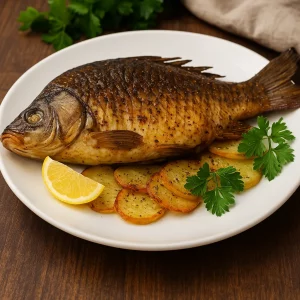 Запечённый карп с хрустящей корочкой и зеленью