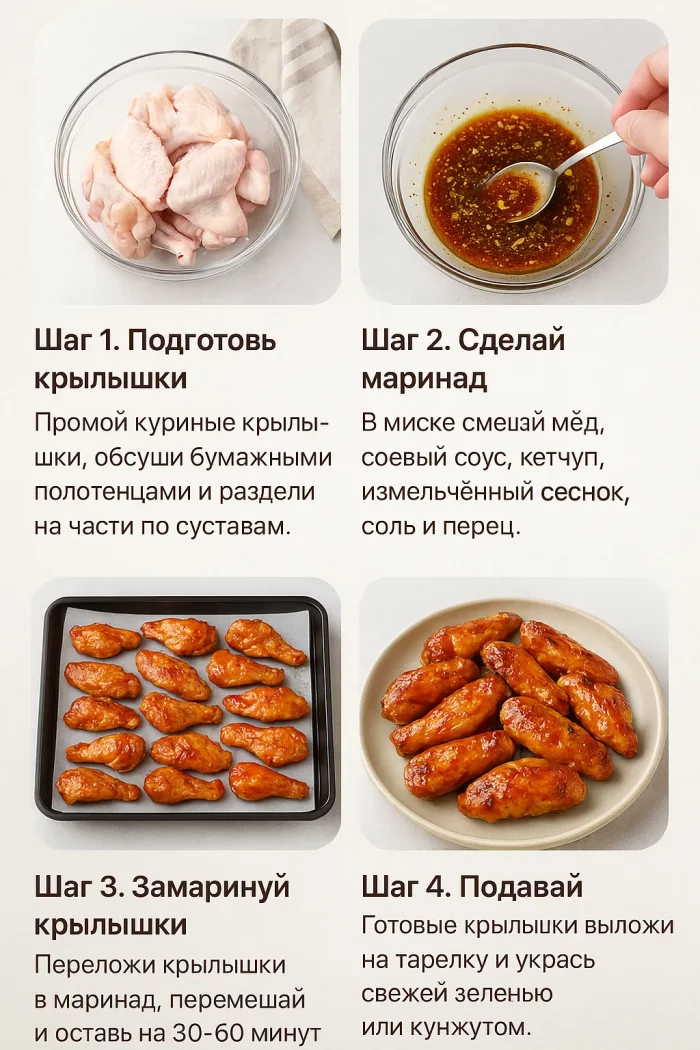Пошаговое приготовление крылышек в медовом соусе