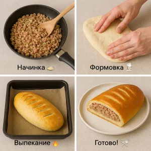 Пошаговое приготовление кулебяки с мясом