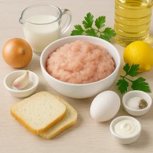 Ингредиенты для приготовления куриных котлет на столе