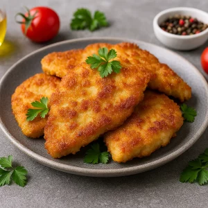 Готовые куриные отбивные на тарелке