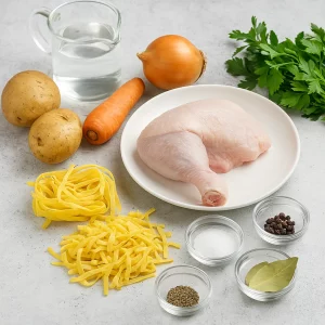 Ингредиенты для куриного супа с лапшой на столе