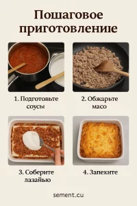 Пошаговый процесс приготовления лазаньи — коллаж