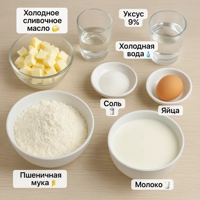 Ингредиенты для теста и крема торта Наполеон