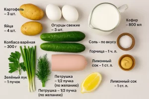 Ингредиенты для приготовления окрошки на кефире
