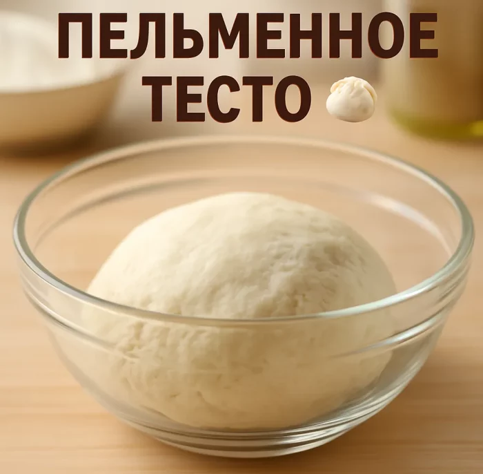 Пельменное тесто в миске на деревянном столе