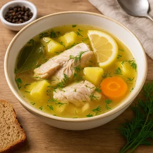 Классическая уха с рыбой и зеленью
