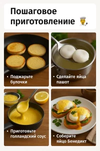 Пошаговое приготовление яиц Бенедикт в домашних условиях