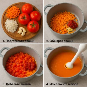 Пошаговое приготовление томатного супа-пюре