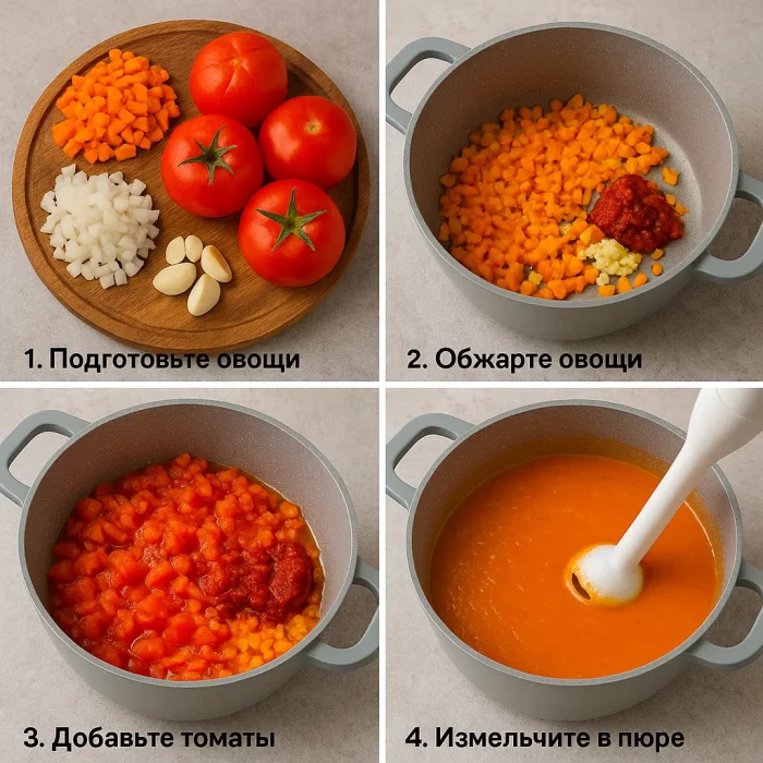 Пошаговое приготовление томатного супа-пюре