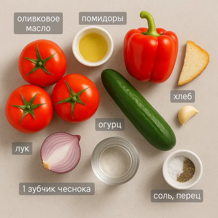 Ингредиенты для гаспачо на светлом фоне