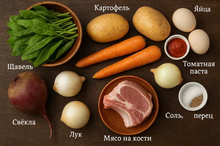 Ингредиенты для приготовления борща с щавелем
