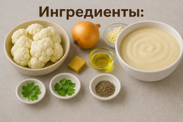 Ингредиенты для супа-пюре из цветной капусты на столе