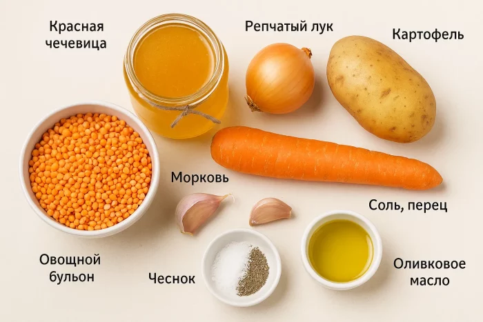 Ингредиенты для чечевичного супа-пюре с подписями