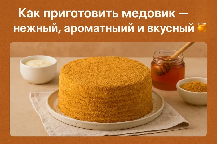 Медовик на подставке с мёдом и декором