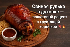 Обложка рецепта свиной рульки с подписью