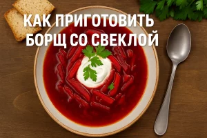 Обложка рецепта борща со свеклой с текстом заголовка