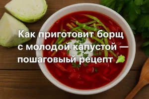 Обложка рецепта борща с молодой капустой с текстом