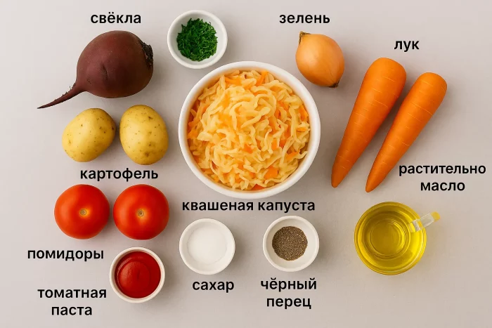 Ингредиенты для борща с квашеной капустой на столе