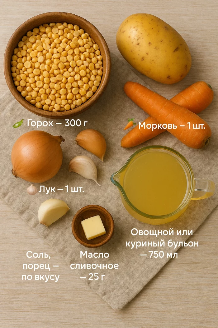 Ингредиенты для горохового супа-пюре на столе