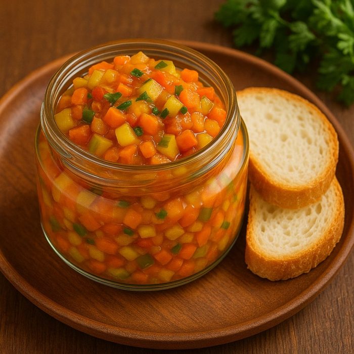 Подача кабачковой икры кусочками в банке