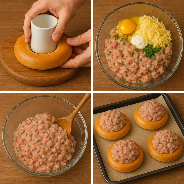 Пошаговое приготовление бубликов с фаршем и сыром