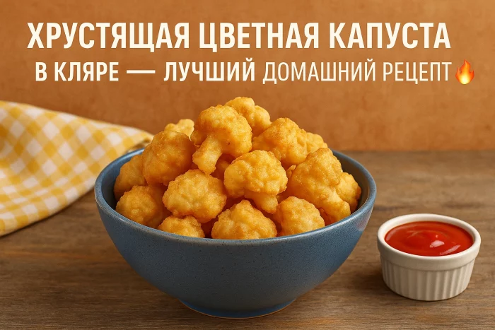 Цветная капуста в кляре с соусом на тарелке